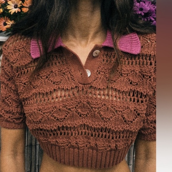 Zara Tops - Zara NWT womans pointelle knit sweater crop top size M